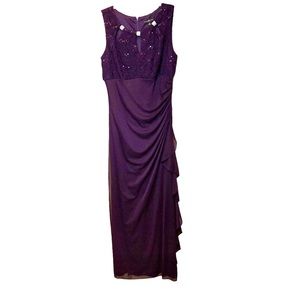 Betsy and Adam Plum Floor Length Gown Size 14W embellishment at neckline